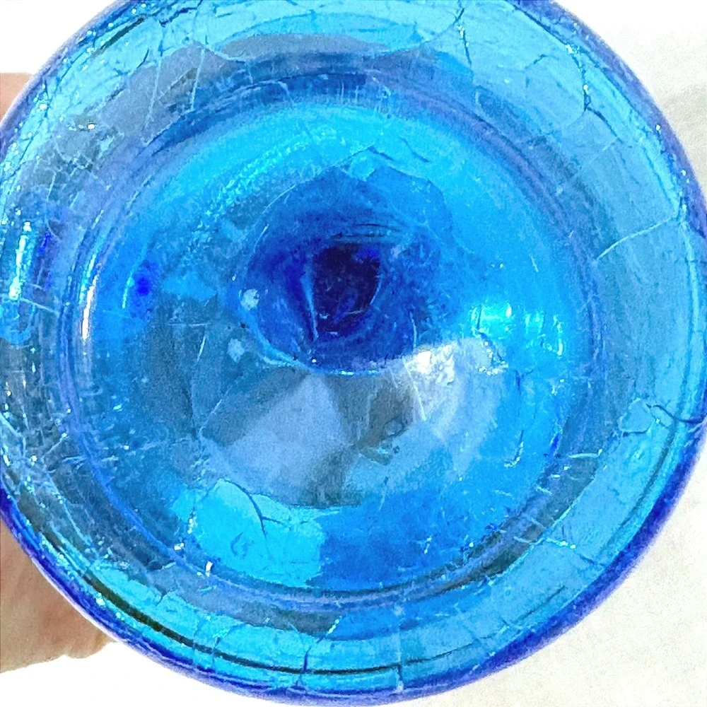 Rainbow Art Glass Cobalt Blue Crackle Glass Decanter Pitcher Triple Ball Stopper